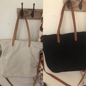 Tan and black canvas tote